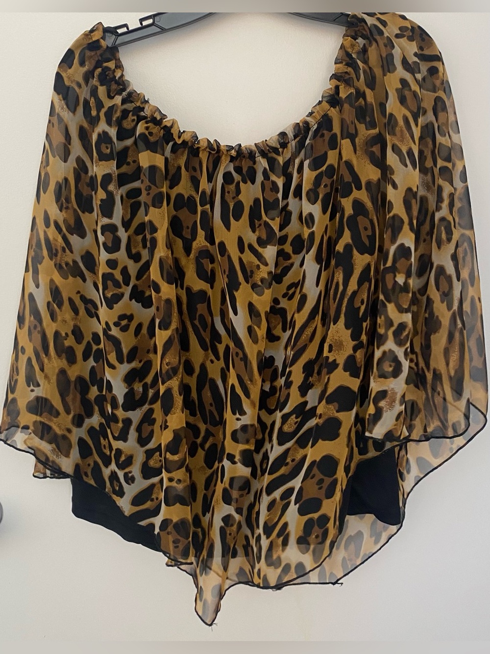 NEW ZOEY BETH LEOPARD PRINT SHEER PONCHO TOP BROWN AND BLACK